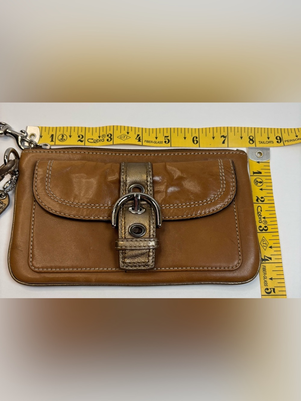 Coach Vintage Leather Wristlet Tan Bronze Trim Clutch Wallet Y2K - Picture 9 of 9
